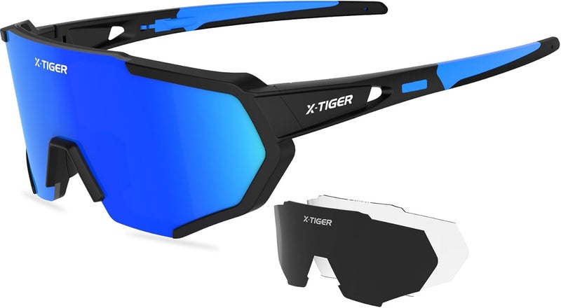 Xtiger Polarized Sports Sunglasses with 5 Interchangeable Lenses,Mens Womens Cycling Bike Glasses,Baseball Running Fishing - Image 1